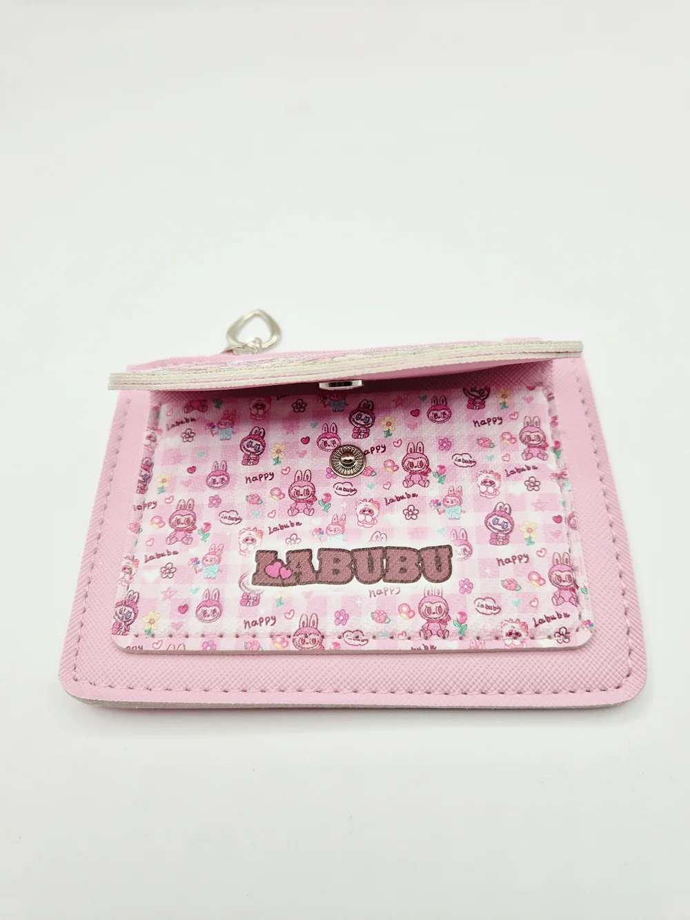 Pink Labubu Card Wallet with Heart Charm